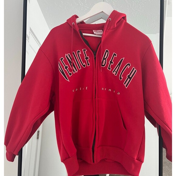 Hill Tops - Hill Heavy Weight Made In USA Zip Up Hoodie Venice Beach Red Women Size S